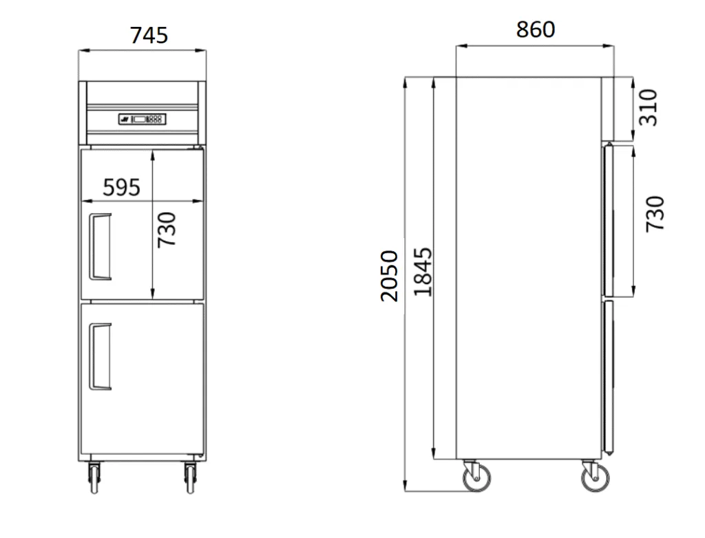 Premium Top-Mounted 1-Door Air-Cooled Refrigerators 2 Premium Top-Mounted 1-Door Air-Cooled Refrigerator LF050C1-GN Technical Drawing