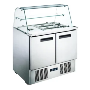 2-Door bottom mount Salad Refrigeration Counters With Curved Glass Lid