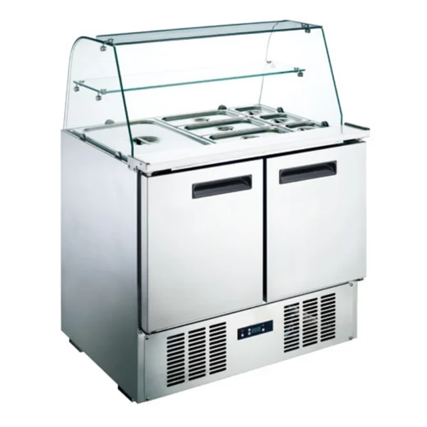 2-Door bottom mount Salad Refrigeration Counters With Curved Glass Lid