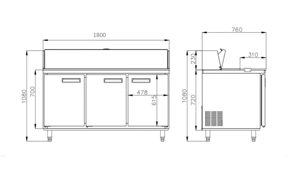 3-Door Rear Mount Air-Cooled 9 x 13-Pan Salad Refrigerators (Stainless Lid)2