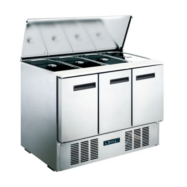 3-Door bottom mount Salad Refrigeration Counters With Curved Glass Lid