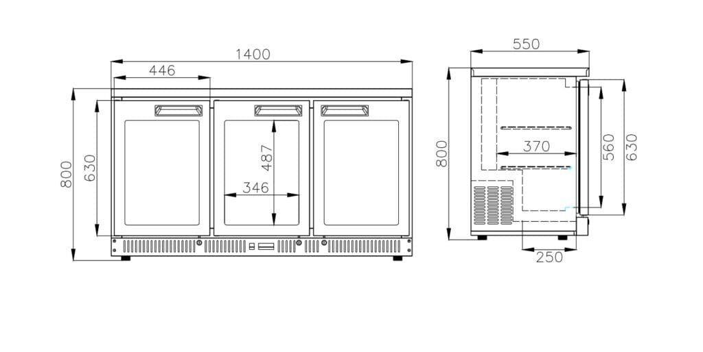 Air - Cooled 3 - Door Glass - Door Back Bar Refrigerators