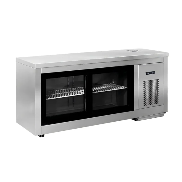 1500MM Air - Cooled Overhead Cabinet with Sliding Glass Doors, made of stainless steel with transparent sliding glass doors for displaying internal shelves