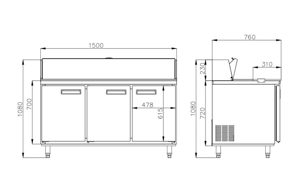 3-Door Rear Mount Air-Cooled 7 x 1/3-Pan Salad Refrigerators (Stainless Lid) 2 SL1200F2
