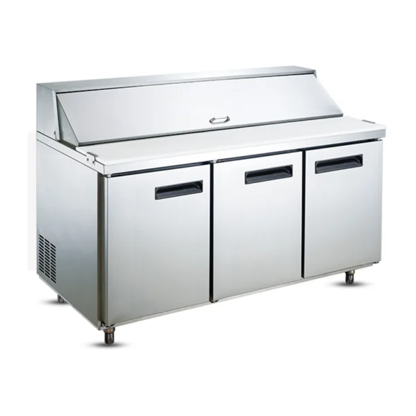 3-Door Rear Mount Air-Cooled 9 x 1/3-Pan Salad Refrigerators (Stainless Lid)